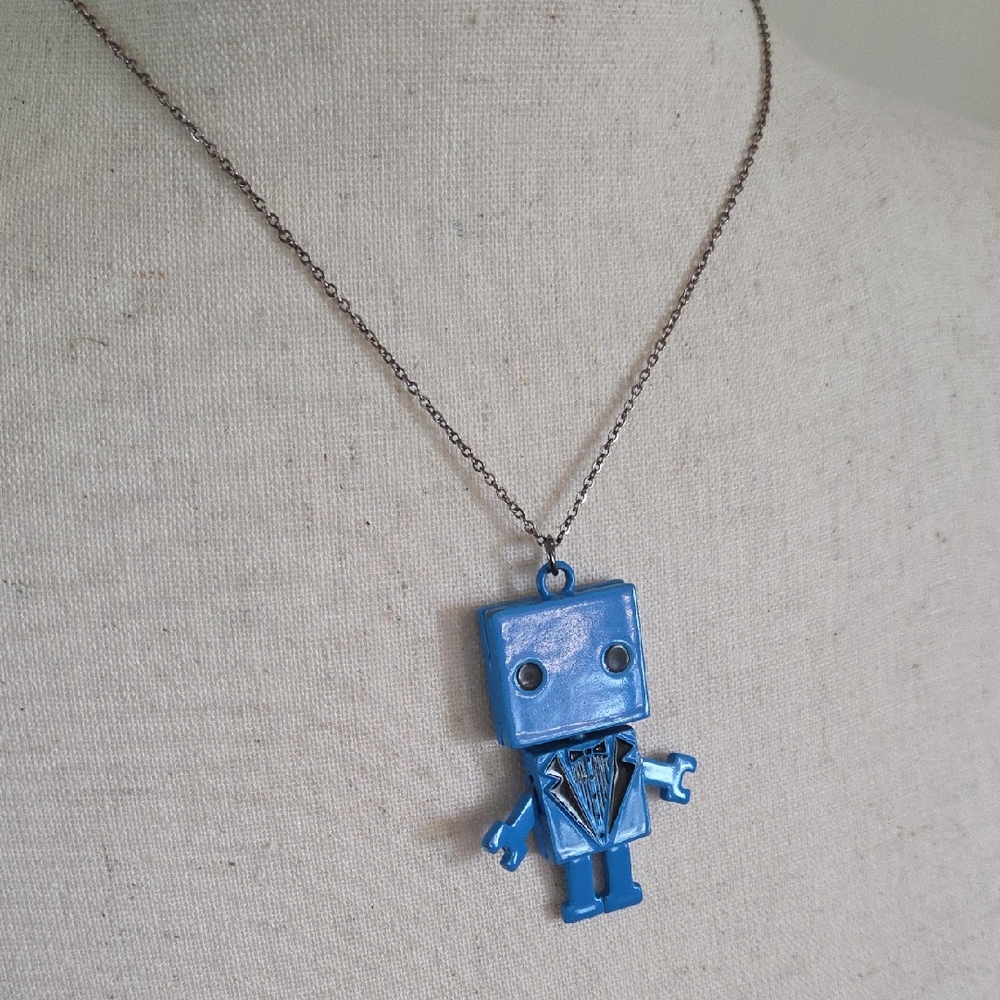 Blue Robot Necklace 2010s Emo Scene Mallcore Statement Piece
